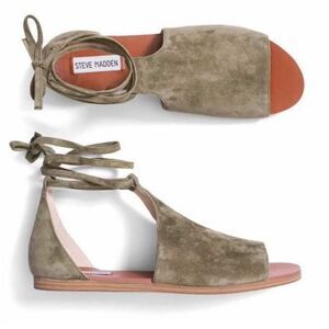 Steve Madden Elaina Flat Sandal Green Suede Shoe Lace Up Size 6